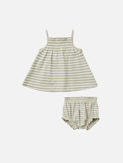 Smocked Tank + Bloomer Set - Sage Stripe