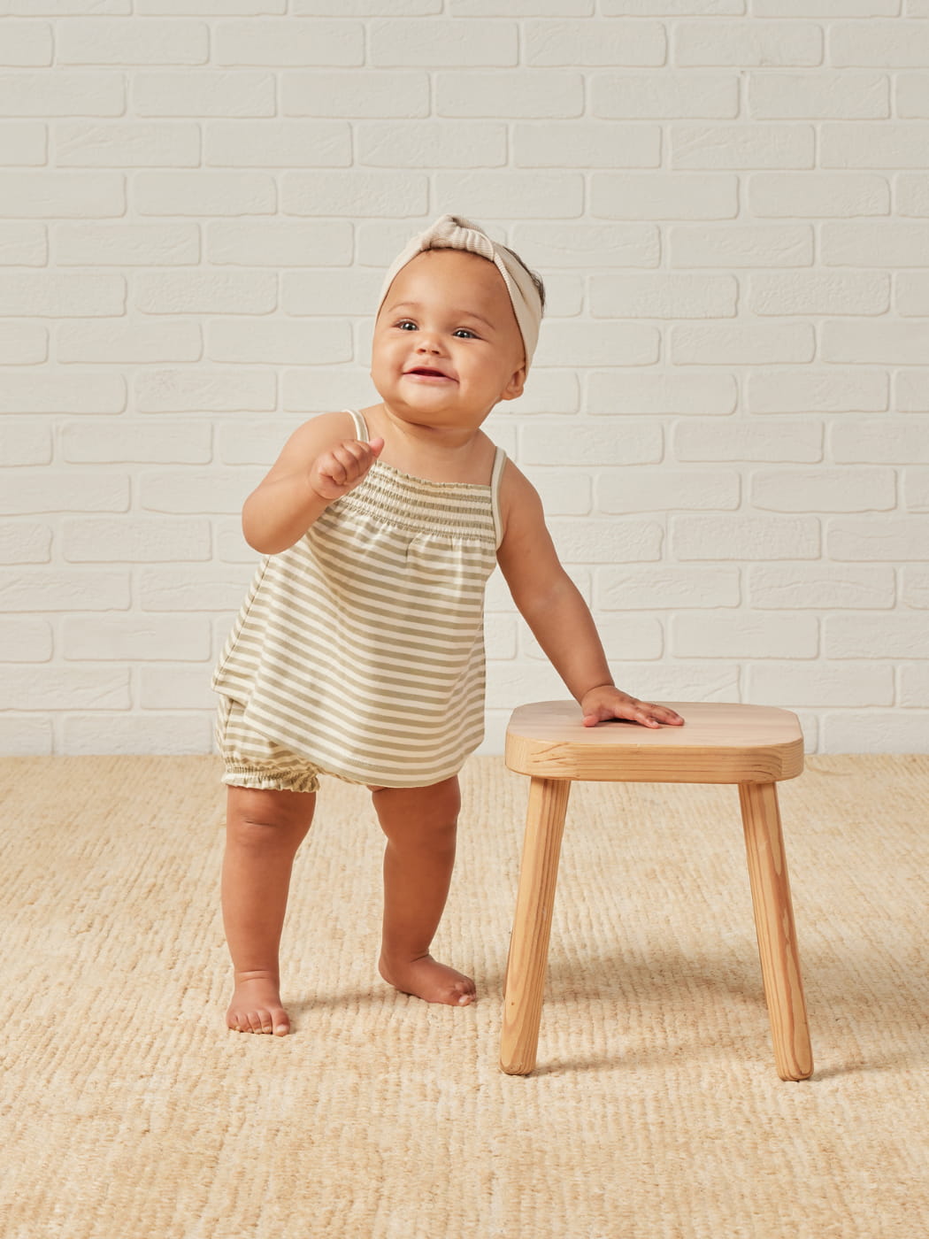 Smocked Tank + Bloomer Set - Sage Stripe