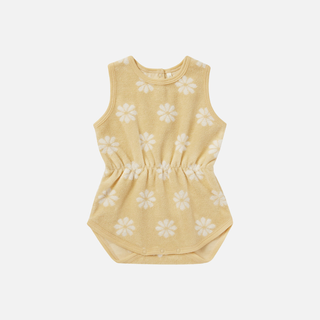 Rylee + Cru cinch playsuit in yellow fabric with white flowers